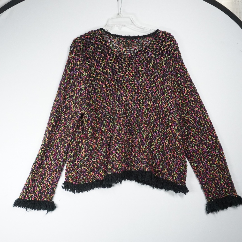 VTG Design Options Philip Jane Gordon MultiColor OpenKnit Fringe Cardigan L Neon - Picture 7 of 12